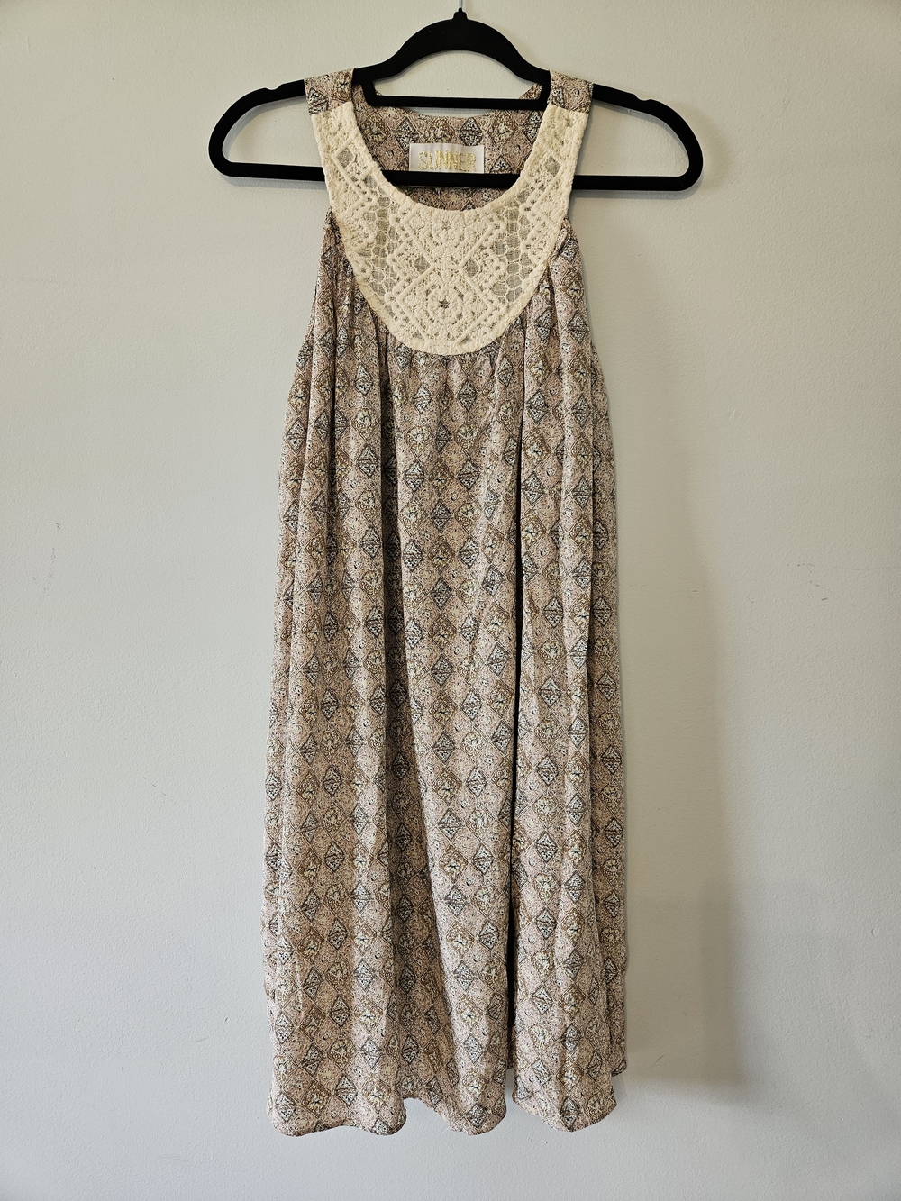 Anthropologie Sunner Sleeveless Silk Midi Dress with Crochet Yoke